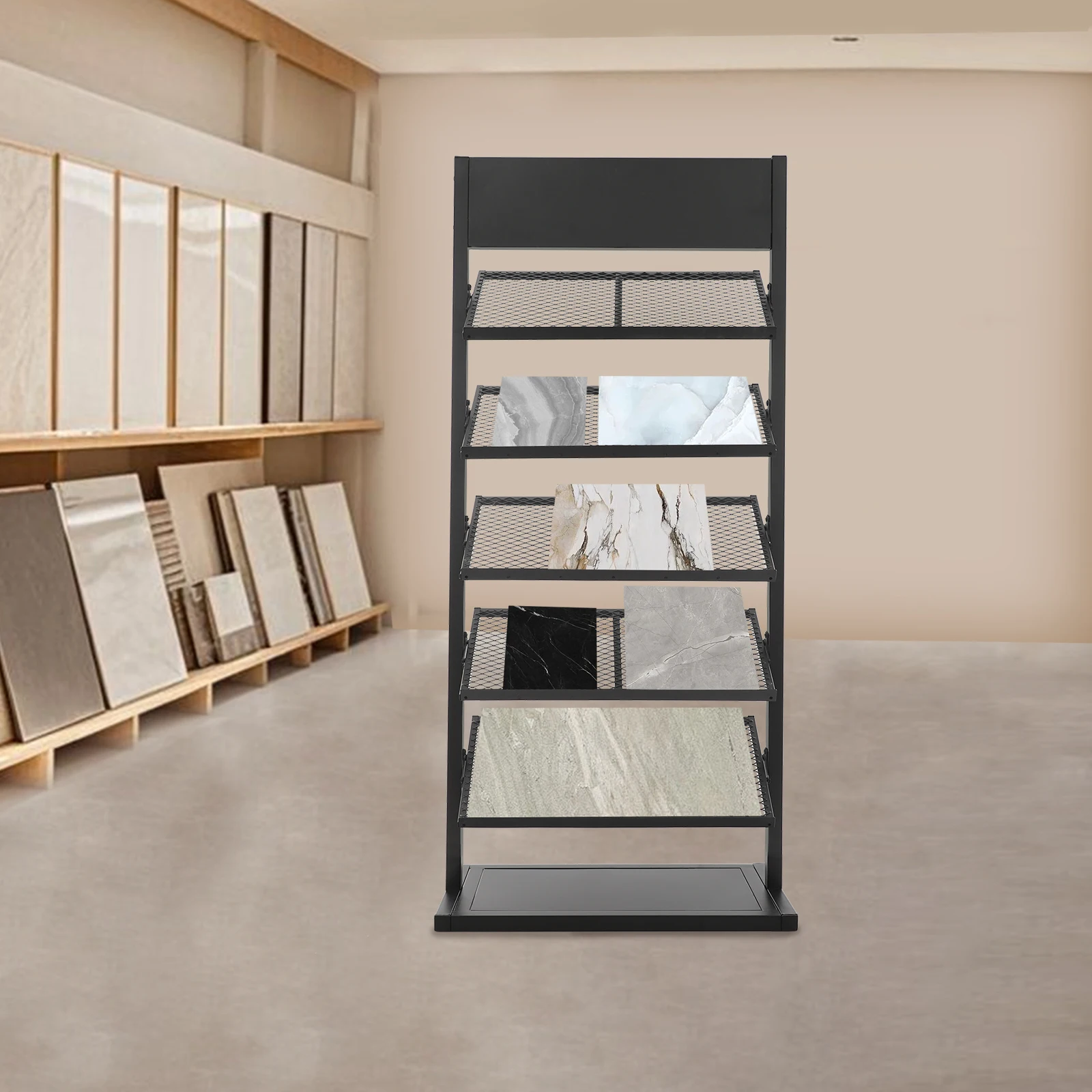 5 Tiers Black Ceramic Sample Display Rack Floor Porcelain Display Stand Rack for Stores Exhibition Halls
5 Tiers Black Ceramic Sample Display Rack Floor Porcelain Display Stand Rack for Stores Exhibition Halls