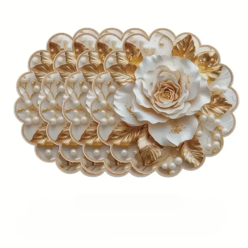 CX gold rose pattern round paper placemat, decorative table mat for catering and parties
CX gold rose pattern round paper placemat, decorative table mat for catering and parties