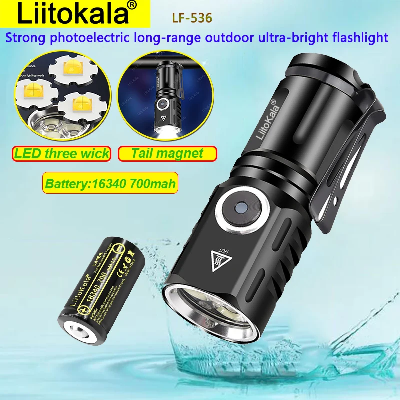 LiitoKala LF-535 LF-536 LED+16340 700mAh Rechargeable Battery Strong photoelectric long-range outdoor ultra-bright flashlight
LiitoKala LF-535 LF-536 LED+16340 700mAh Rechargeable Battery Strong photoelectric long-range outdoor ultra-bright flashlight