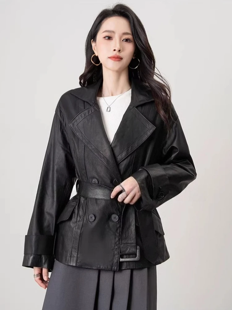 Casual Black Genuine Leather Blazer Jackets for Women Spring Autumn High-end Simple Soft Slim Belted Real Sheepskin Coat
Casual Black Genuine Leather Blazer Jackets for Women Spring Autumn High-end Simple Soft Slim Belted Real Sheepskin Coat