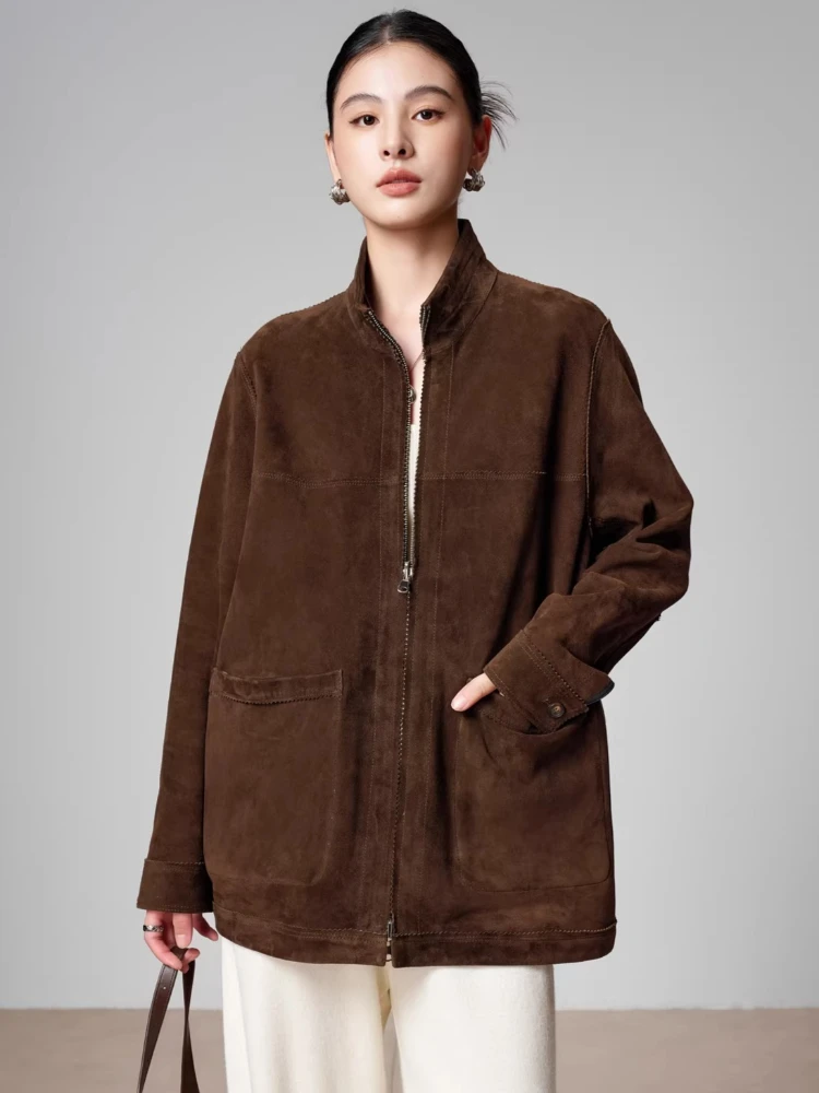 Vintage Genuine Leather Jackets for Women Spring Autumn 2026 New High-end Simple Loose Stand Collar Real Goatskin Suede Coat
Vintage Genuine Leather Jackets for Women Spring Autumn 2026 New High-end Simple Loose Stand Collar Real Goatskin Suede Coat