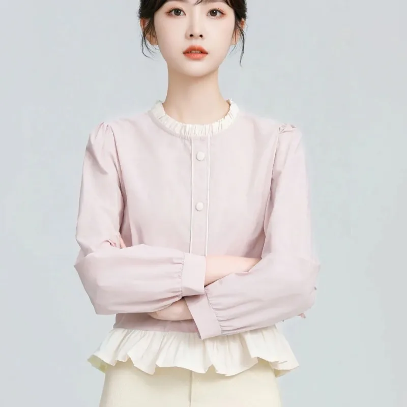 Женская розовая шифоновая блузка с рюшами и длинными рукавами, осенняя новинка, с цветовыми блоками, с пеплумом, короткий элегантный топ
Женская розовая шифоновая блузка с рюшами и длинными рукавами, осенняя новинка, с цветовыми блоками, с пеплумом, короткий элегантный топ