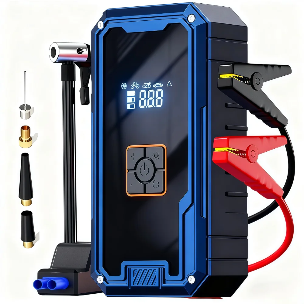 12V Car Jump Starter with Air Pump 3000A Jump Starter &150PSI Air Compressor, Portable Auto Power Banlk Tire Inflator, LED Light
12V Car Jump Starter with Air Pump 3000A Jump Starter &150PSI Air Compressor, Portable Auto Power Banlk Tire Inflator, LED Light