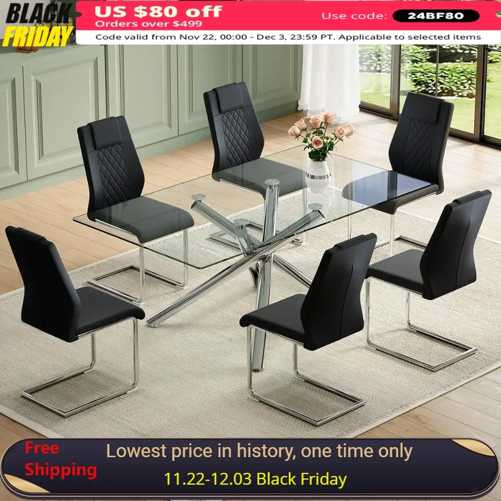 Modern Dining Table Set, Rectangular Kitchen Tables and PU Leather Dining Chairs, Tempered Glass Table Set
Modern Dining Table Set, Rectangular Kitchen Tables and PU Leather Dining Chairs, Tempered Glass Table Set
