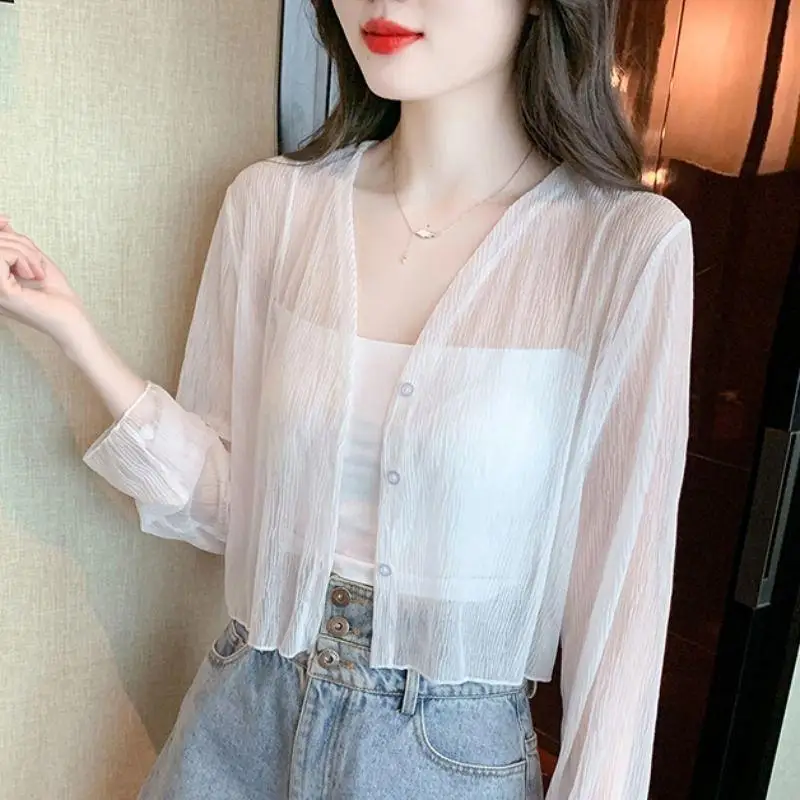 Ice Silk Sun Protection Clothing for Women in Summer Thin Chiffon Cardigan with Camisole Skirt Outer Cover Small Shawl A421
Ice Silk Sun Protection Clothing for Women in Summer Thin Chiffon Cardigan with Camisole Skirt Outer Cover Small Shawl A421