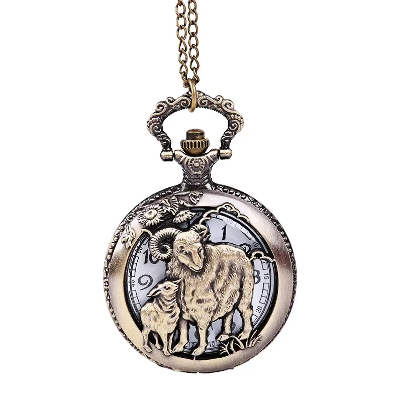 Retro trend bronze two sheep perspective pattern open white digital pocket watch men's and women's accessories belt chain
Retro trend bronze two sheep perspective pattern open white digital pocket watch men's and women's accessories belt chain