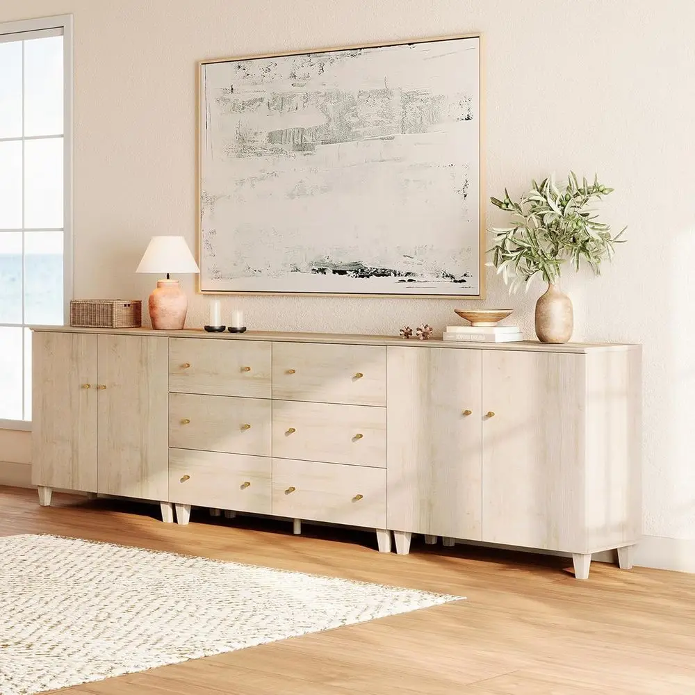 Wide Drawer Chest with 6 Drawers and 4-Door Wardrobe, Light Oak Wood 3-in-1 Closet Organizer for Bedroom, Nursery, 118
Wide Drawer Chest with 6 Drawers and 4-Door Wardrobe, Light Oak Wood 3-in-1 Closet Organizer for Bedroom, Nursery, 118