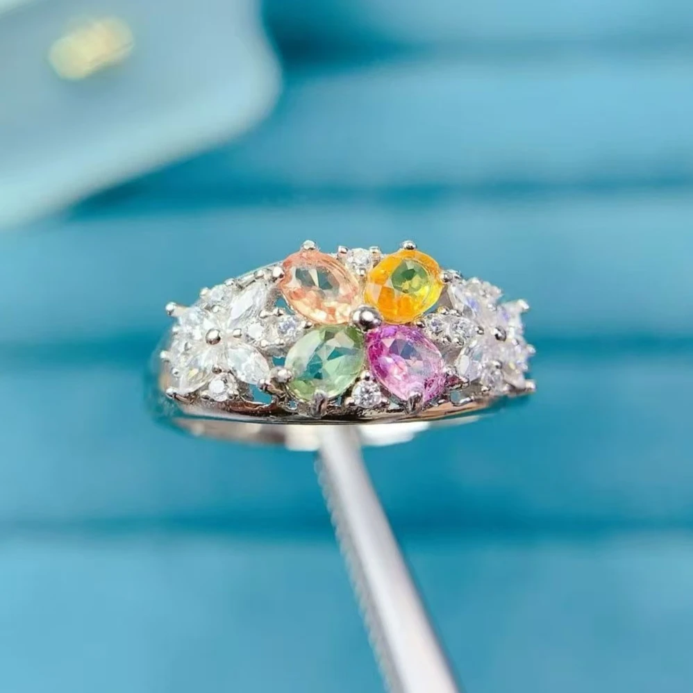 Guarantee Natural Sapphire Ring 3x4mm Multi-color Sapphire Silver Ring with Free Jewelry Certificate Gift for Women
Guarantee Natural Sapphire Ring 3x4mm Multi-color Sapphire Silver Ring with Free Jewelry Certificate Gift for Women