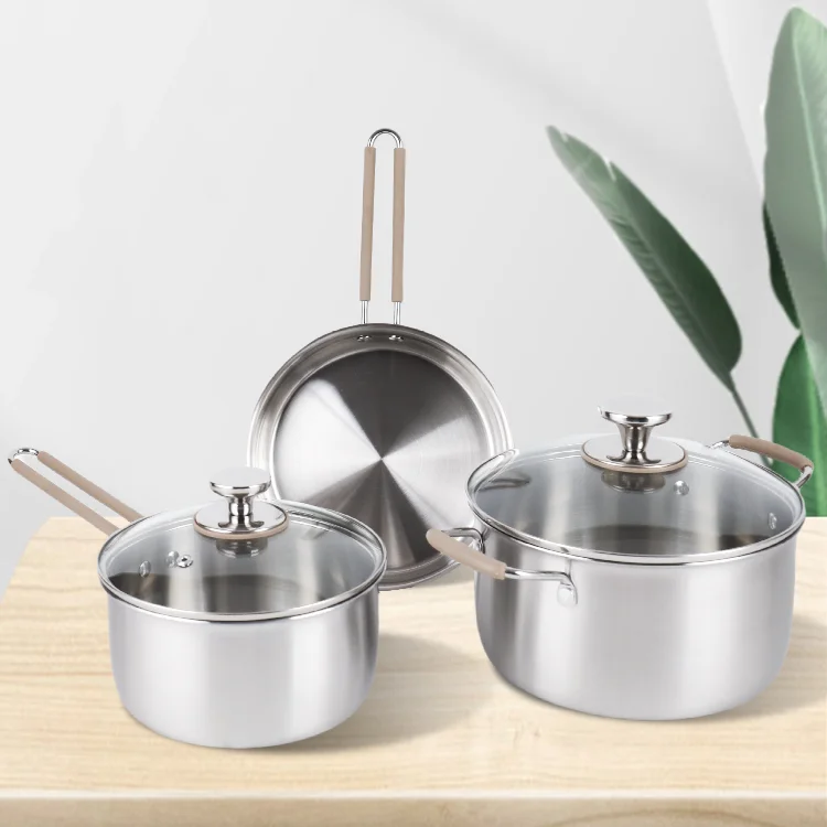 3 Pieces Pot and Pans Set Kitchenware 304 Stainless Steel Cooking Pot Set with Silicone
3 Pieces Pot and Pans Set Kitchenware 304 Stainless Steel Cooking Pot Set with Silicone