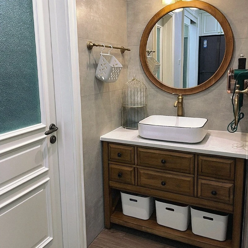 Retro American oak bathroom cabinet combination solid wood floor-to-ceiling washbasin bathroom cabinet
Retro American oak bathroom cabinet combination solid wood floor-to-ceiling washbasin bathroom cabinet