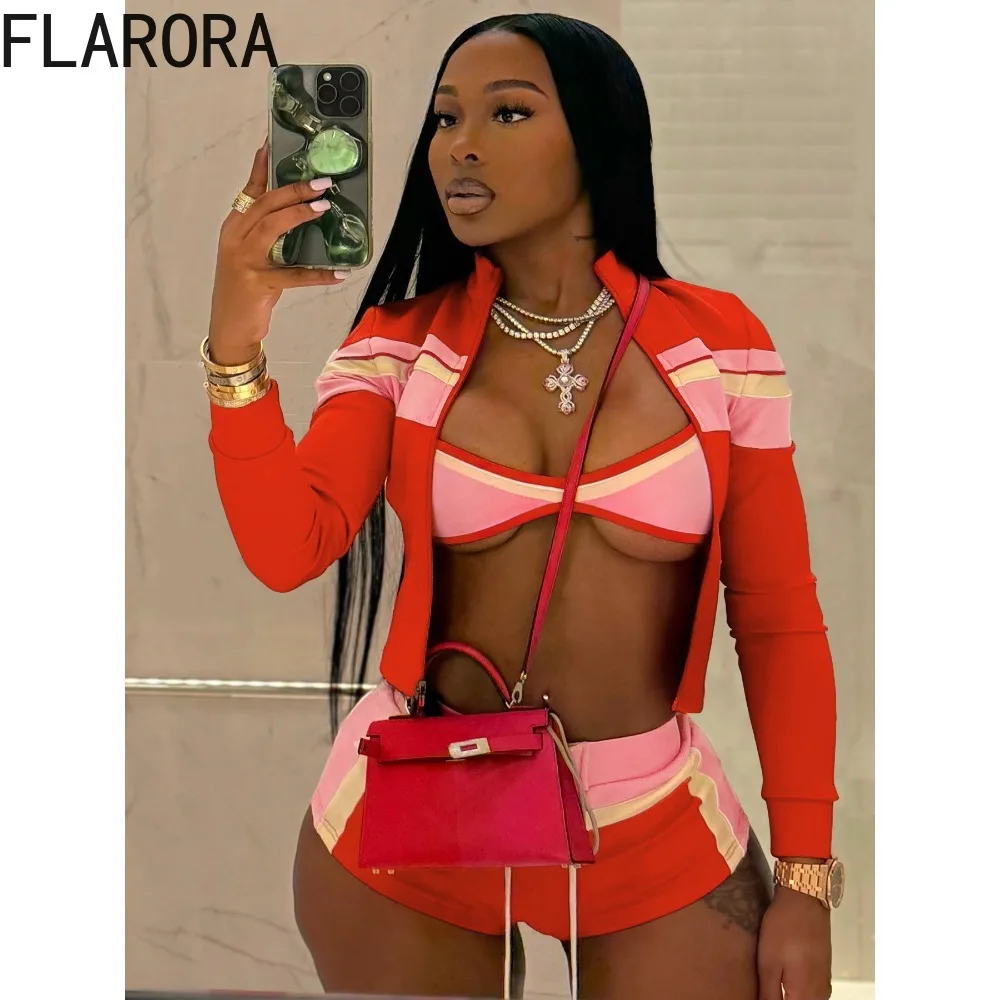 FLARORA Fashion Contrast Color Patchwork 3 Pcs Sets Woman Long Sleeve Zip Crop Jackets+Bras+Bandage Shorts Y2k Street Tracksuits
FLARORA Fashion Contrast Color Patchwork 3 Pcs Sets Woman Long Sleeve Zip Crop Jackets+Bras+Bandage Shorts Y2k Street Tracksuits