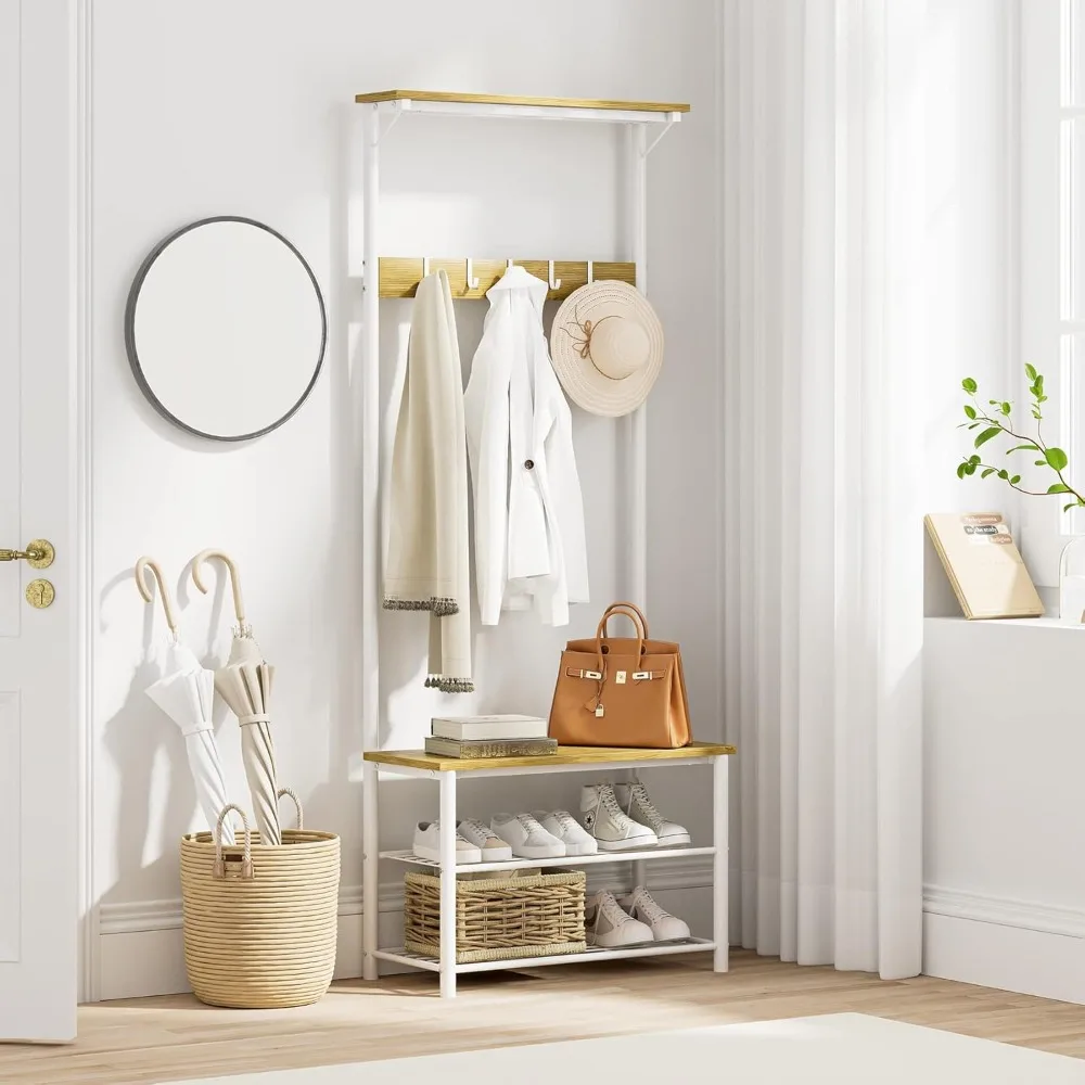 Tree with Bench and Shoe Storage, 3-in-1 Coat Rack Shoe Bench, Freestanding Wooden Coat Rack with Metal Frame, 3-Tier Stora
Tree with Bench and Shoe Storage, 3-in-1 Coat Rack Shoe Bench, Freestanding Wooden Coat Rack with Metal Frame, 3-Tier Stora