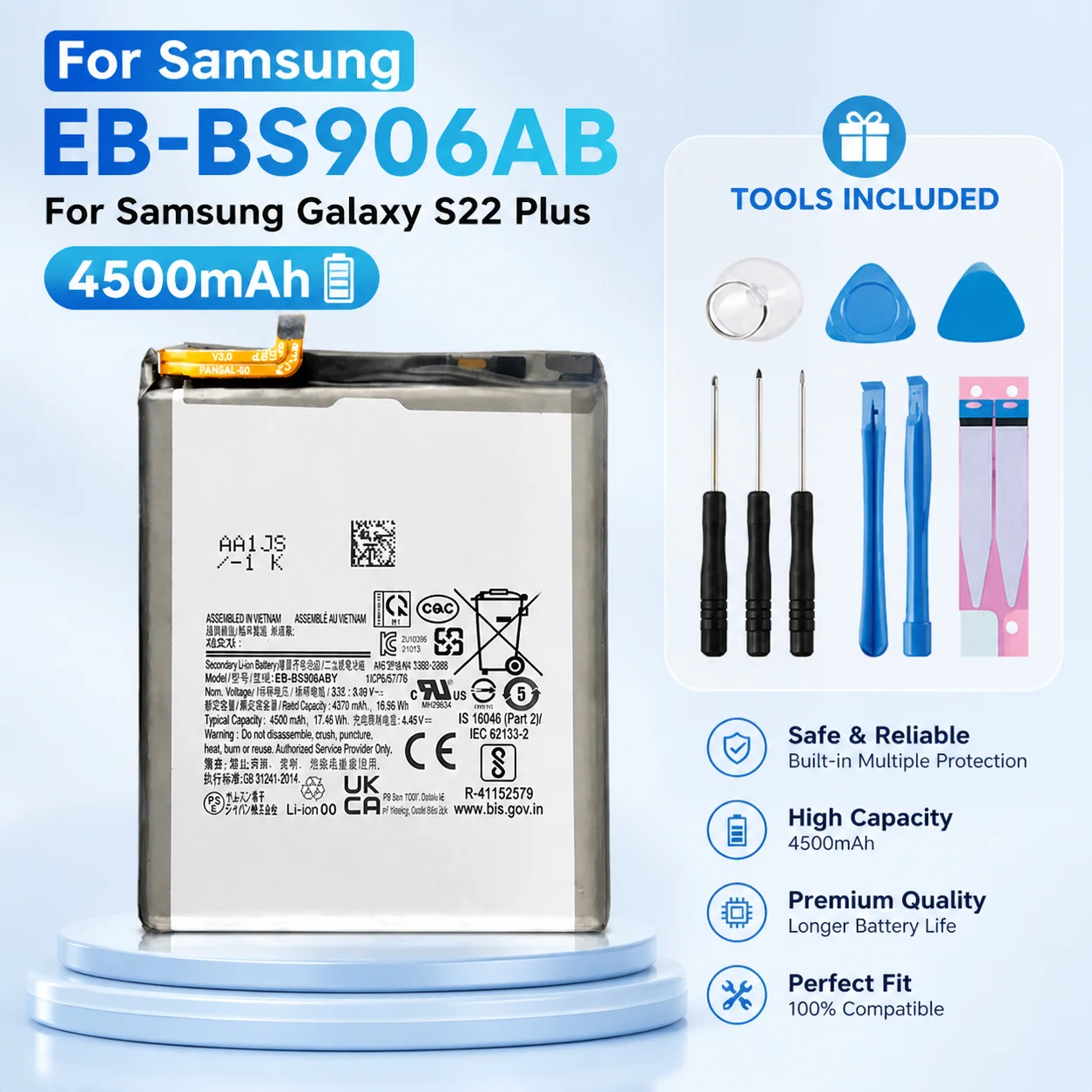 4500mAh Brand New Replacement Battery With Tools For Samsung Galaxy S22 Plus S22+
4500mAh Brand New Replacement Battery With Tools For Samsung Galaxy S22 Plus S22+