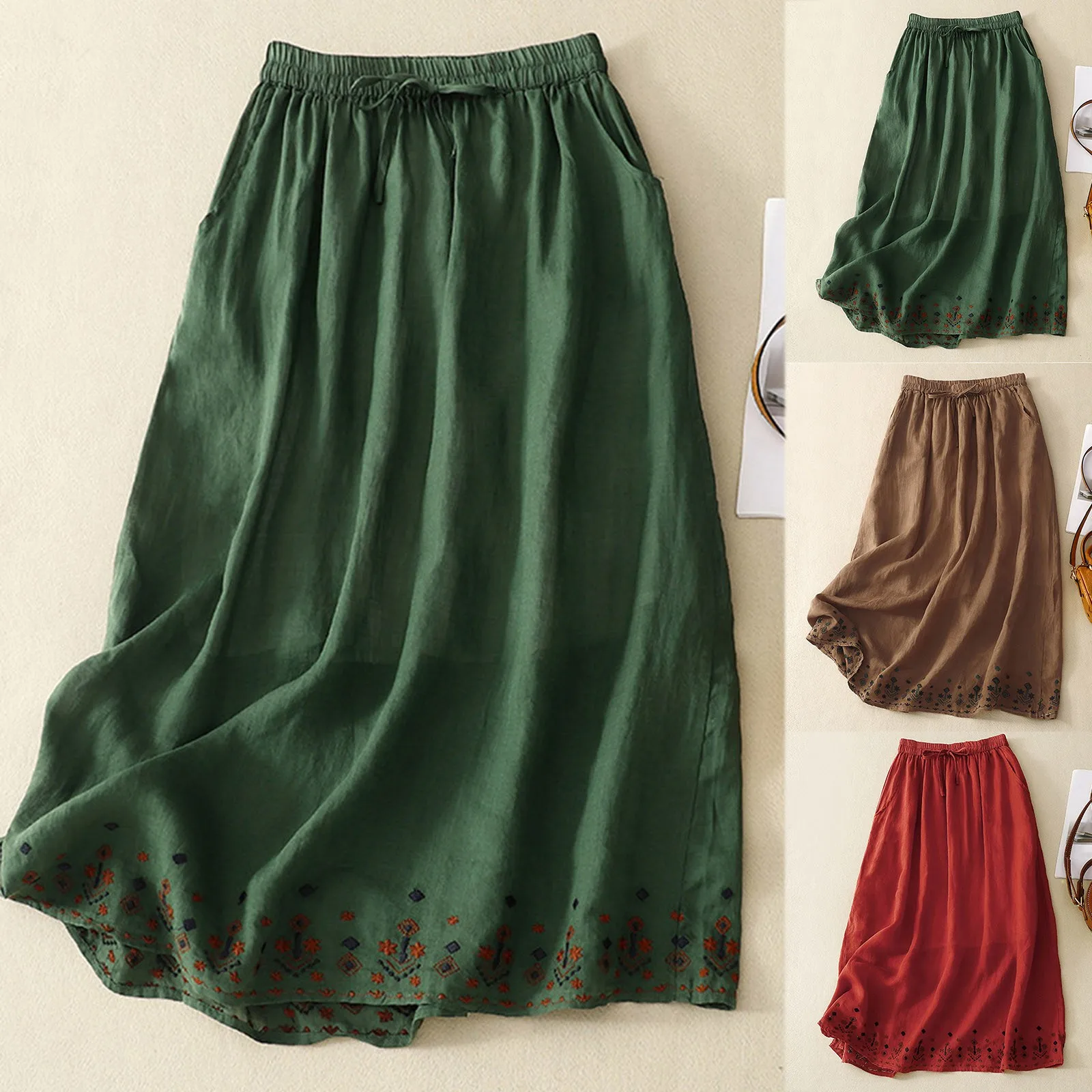 Cotton Linen Skirt for Women 2024 Summer New Embroidery Black Skirt Solid Casual Loose Elastic Waist A-LINE Women's Long Skirts
Cotton Linen Skirt for Women 2024 Summer New Embroidery Black Skirt Solid Casual Loose Elastic Waist A-LINE Women's Long Skirts