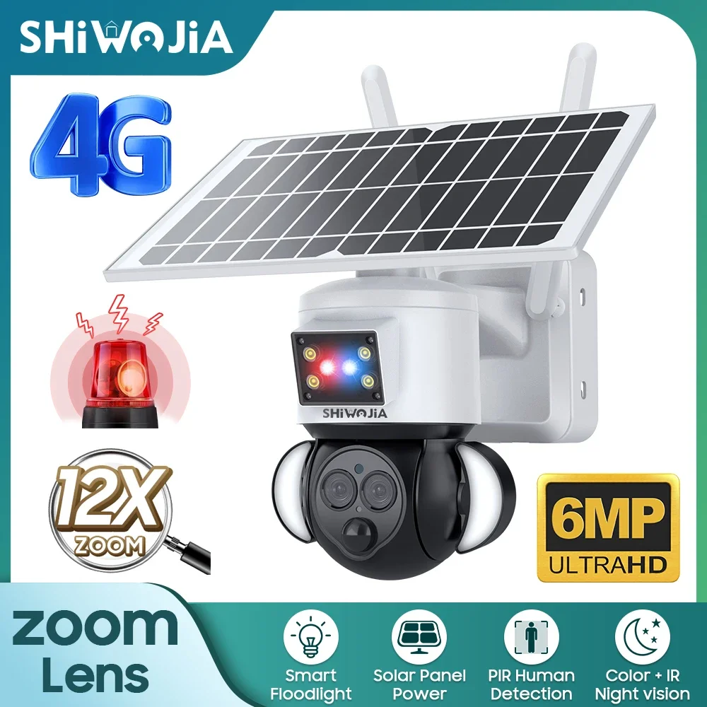 SHIWOJIA Solar Camera 4G SIM Card 3K 6MP Dual Lens 12X Optical Zoom Outdoor Solar Panel Humanoid Tracking CCTV Camera Alarm
SHIWOJIA Solar Camera 4G SIM Card 3K 6MP Dual Lens 12X Optical Zoom Outdoor Solar Panel Humanoid Tracking CCTV Camera Alarm