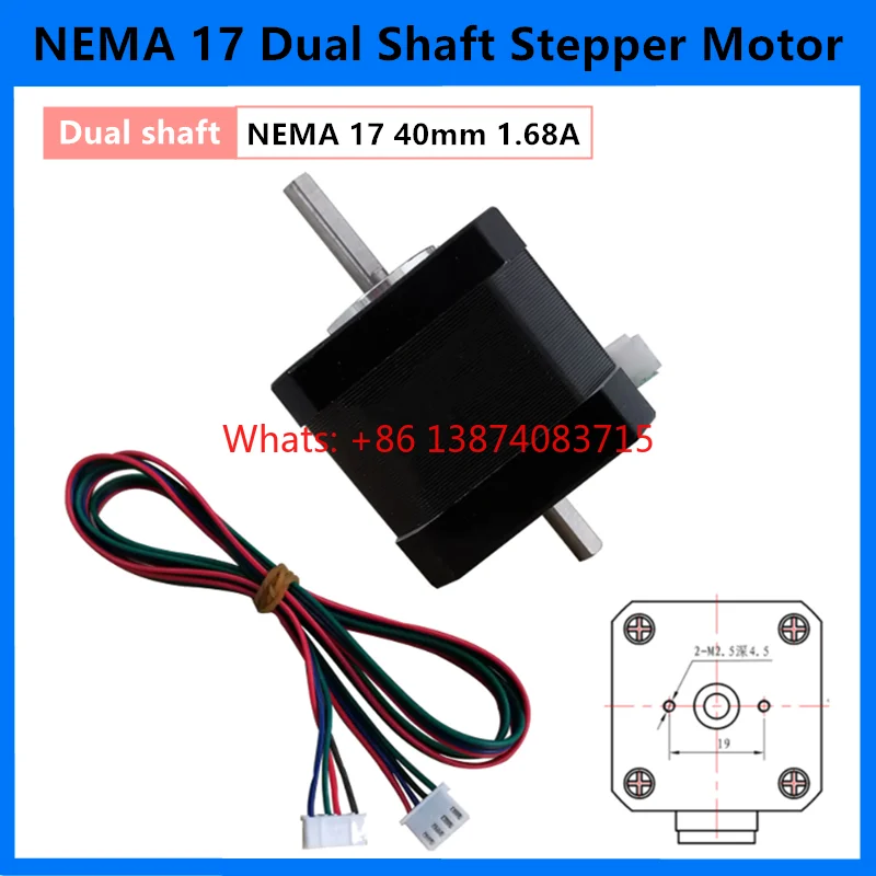 Dual shaft stepper motor NEMA 17 double shaft stepper motor 40mm 0.45Nm 1.68A
Dual shaft stepper motor NEMA 17 double shaft stepper motor 40mm 0.45Nm 1.68A