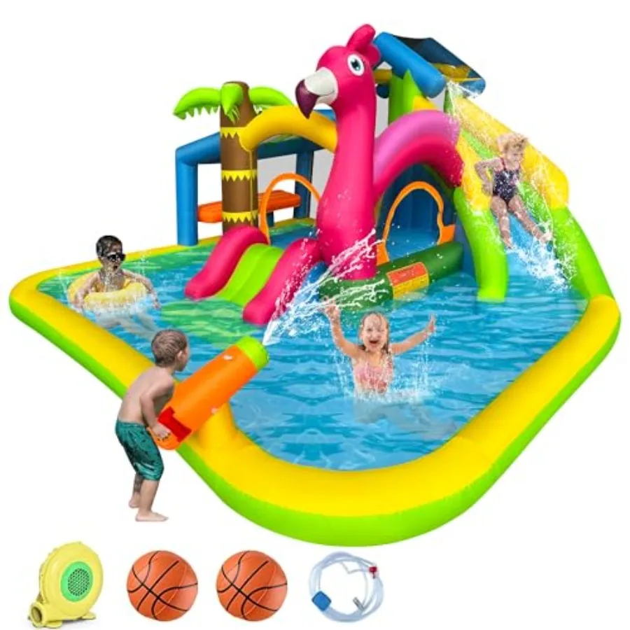Inflatable Water Slide for outdoor fun, PVC material, pink and white, 9-in-1 design with climbing wall, splash pool, toy market
Inflatable Water Slide for outdoor fun, PVC material, pink and white, 9-in-1 design with climbing wall, splash pool, toy market