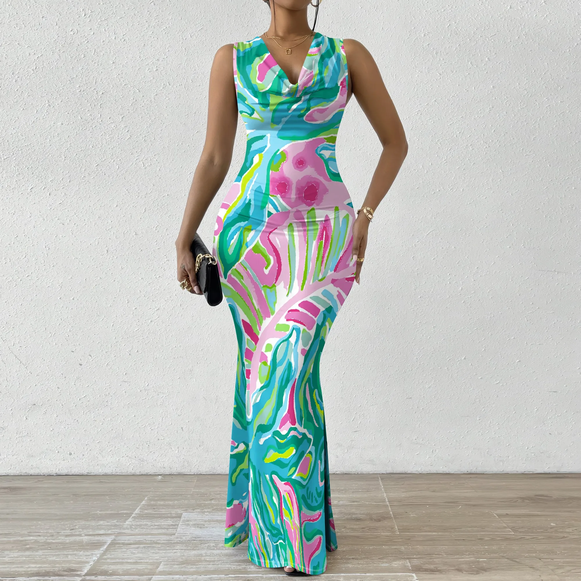 Boho Abstract Print Maxi Dress for Women - Sleeveless Cowl Neck Bodycon Summer Beach Party Gown (XS-2XL)
Boho Abstract Print Maxi Dress for Women - Sleeveless Cowl Neck Bodycon Summer Beach Party Gown (XS-2XL)