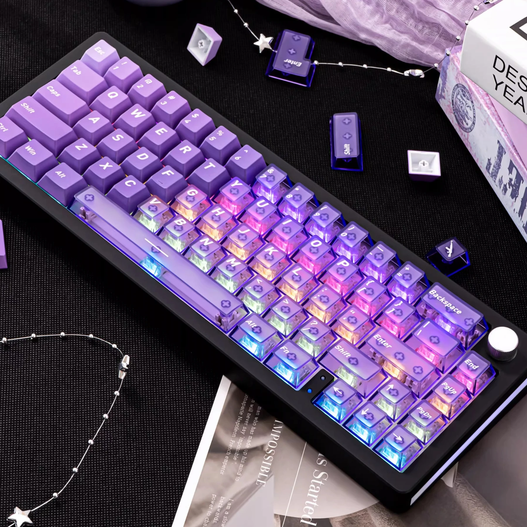 MAIMOOO Purple Gradient Keycaps Cherry Profile PBT+PC Material Translucent Key Caps for MX Switch Wooting Mechanical Keyboard