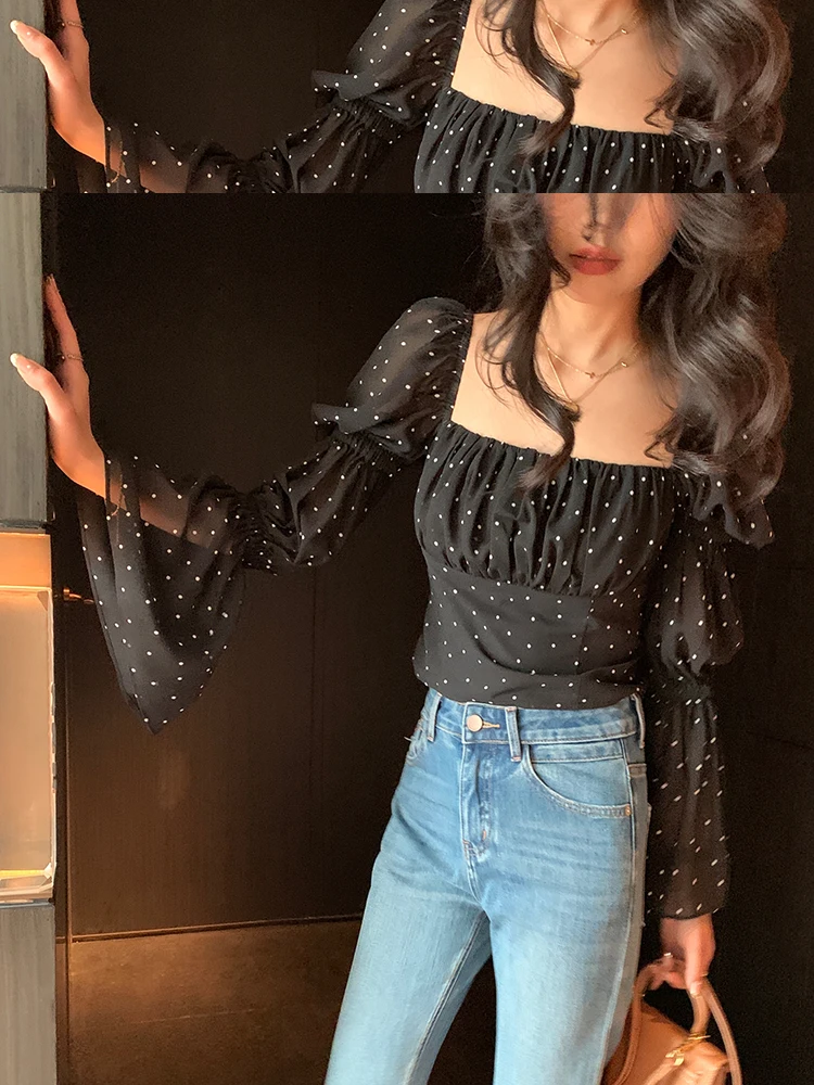 Новая женская блузка из шифона в горошек с квадратным вырезом и длинными рукавами, модный дизайн, весна-лето
Новая женская блузка из шифона в горошек с квадратным вырезом и длинными рукавами, модный дизайн, весна-лето