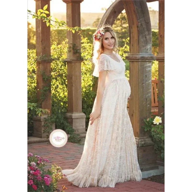 Pregnant Women's Lace Stitching Maternity Ruffle Photography Short Sleeve Round Neck Dress for Photo Shoot
Pregnant Women's Lace Stitching Maternity Ruffle Photography Short Sleeve Round Neck Dress for Photo Shoot