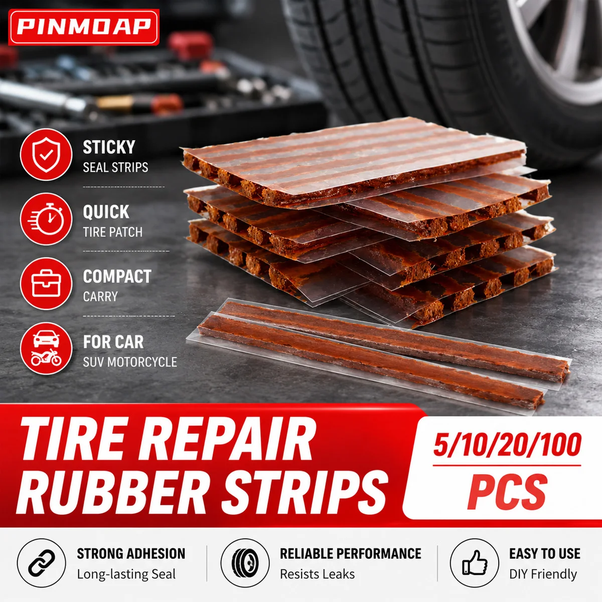 PINMOAP Tire Puncture Repair Rubber Strip Vacuum Tire Car Bicycle Motorcycle Tire Repair Emergency Repair Tool 5/10/20/100PCS
PINMOAP Tire Puncture Repair Rubber Strip Vacuum Tire Car Bicycle Motorcycle Tire Repair Emergency Repair Tool 5/10/20/100PCS