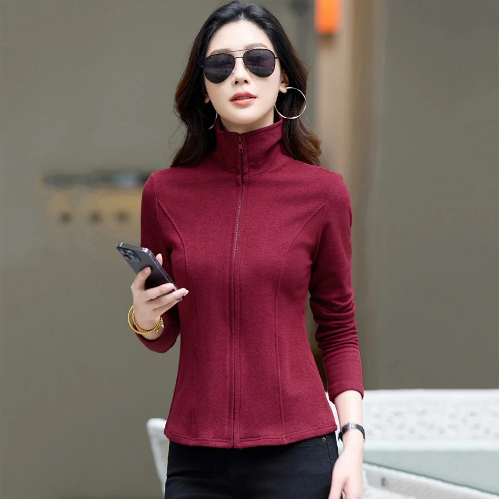 New Women Zipper Cardigan T-shirt Autumn Winter Fashion Turn-down Collar Long Sleeve Slim Waist Thick T-shirt Casual Daily Tees
New Women Zipper Cardigan T-shirt Autumn Winter Fashion Turn-down Collar Long Sleeve Slim Waist Thick T-shirt Casual Daily Tees