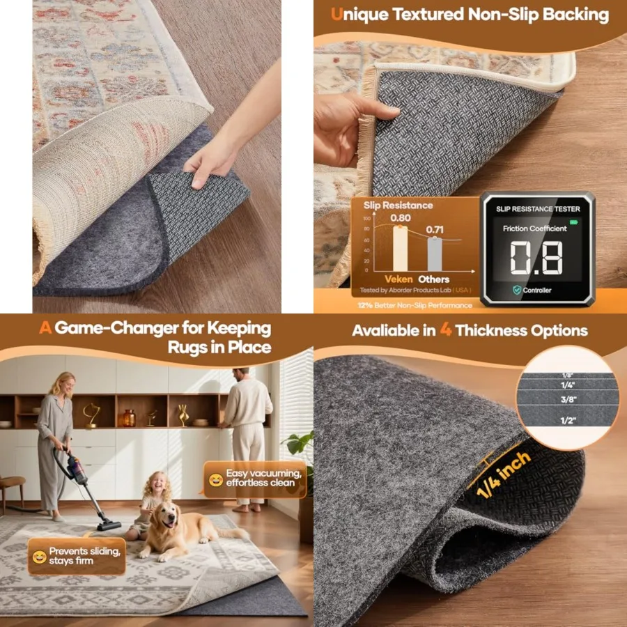 Non Slip Cushioned Rug Pad Gripper 8 x 10 Feet, Felt and Silicone Backing, 1/4 inch Thick Carpet Liner for Hardwood Floors and
Non Slip Cushioned Rug Pad Gripper 8 x 10 Feet, Felt and Silicone Backing, 1/4 inch Thick Carpet Liner for Hardwood Floors and