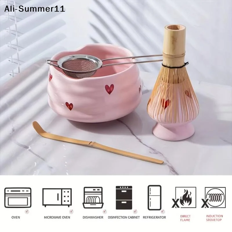 【A6L】2/4/5pcs Heart Ceramic Matcha Set, Cute Matcha Set Includes Matcha Bowl, Matcha Whisk And Holder, Bamboo Scoop, Sifter
【A6L】2/4/5pcs Heart Ceramic Matcha Set, Cute Matcha Set Includes Matcha Bowl, Matcha Whisk And Holder, Bamboo Scoop, Sifter