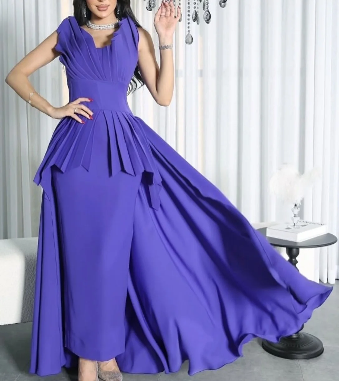 Customized Short Crepe V-Neck Evening Dresses with Ruffles فساتين سهرة Mermaid Pleated Ankle Length Prom Dress for Women
Customized Short Crepe V-Neck Evening Dresses with Ruffles فساتين سهرة Mermaid Pleated Ankle Length Prom Dress for Women