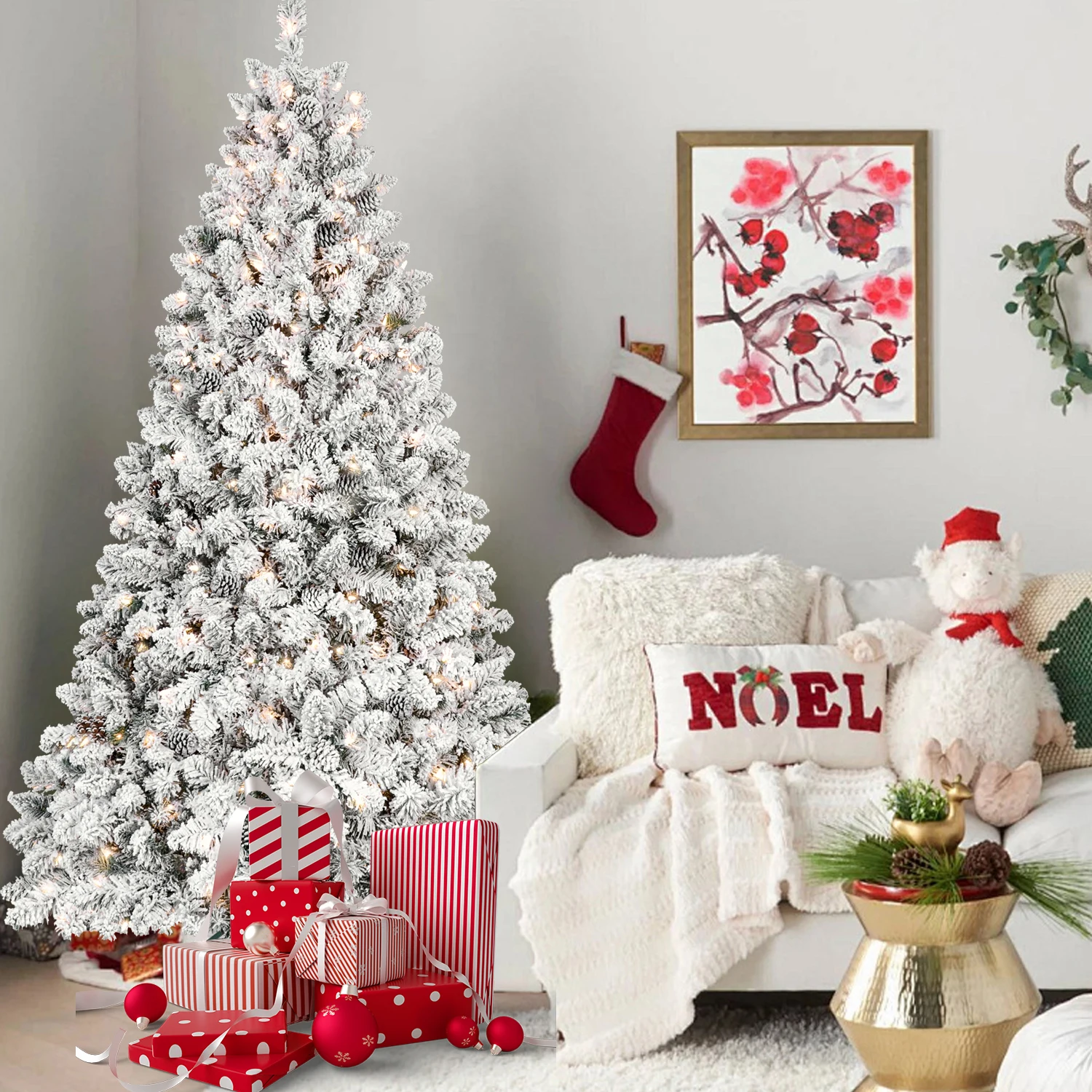 Artificial 4ft Flocked Christmas Tree with 366 PVC Branch Tips, Pine cone*21pcs, 150L warm white led, memory wire+iron wire,
Artificial 4ft Flocked Christmas Tree with 366 PVC Branch Tips, Pine cone*21pcs, 150L warm white led, memory wire+iron wire,