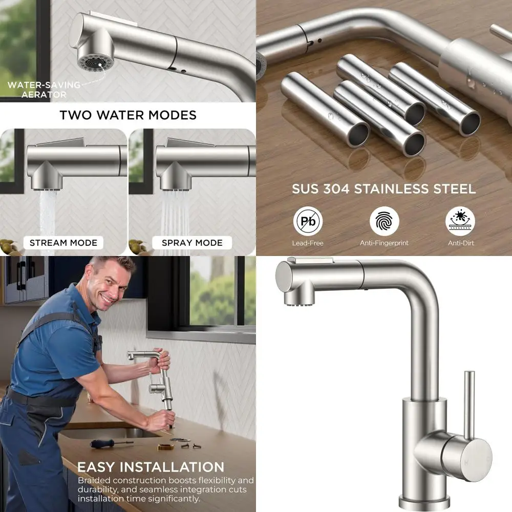 Кухонный смеситель из матового никеля с одной ручкой и выдвижным распылителем, 360° ° Поворотный излив для небольших раковин, идеально подходит для автодомов и использования на открытом воздухе
Кухонный смеситель из матового никеля с одной ручкой и выдвижным распылителем, 360° ° Поворотный излив для небольших раковин, идеально подходит для автодомов и использования на открытом воздухе