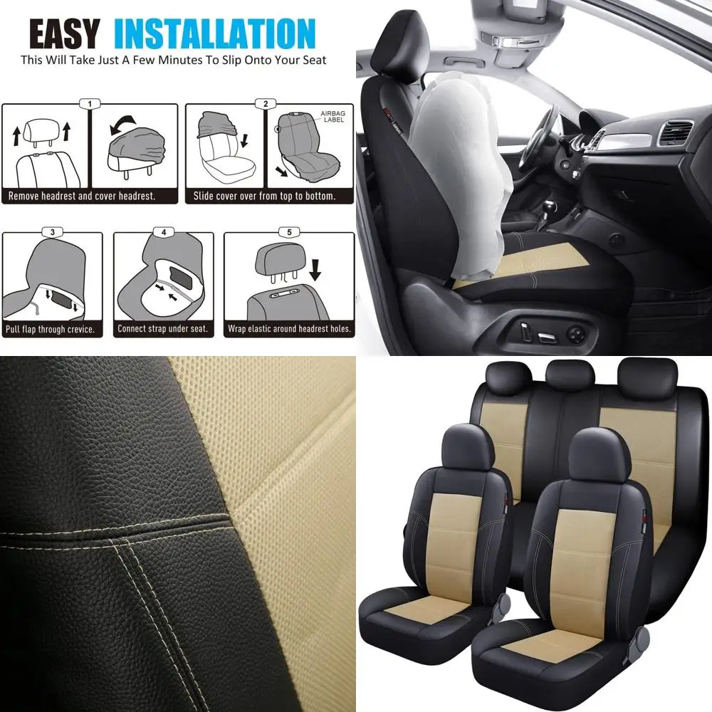 Leather and Mesh Car Seat Cover Full Set in 9pcs Universal Fit for Cars Trucks Vans & SUVs Airbag Compatible (Beige)
Leather and Mesh Car Seat Cover Full Set in 9pcs Universal Fit for Cars Trucks Vans & SUVs Airbag Compatible (Beige)