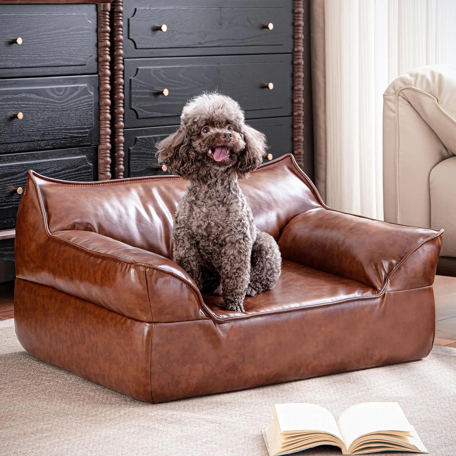Leather Dog Bed Couch for Small to Medium Dogs, Brown Elevated Pet Sofa Bed Under 50 lbs
Leather Dog Bed Couch for Small to Medium Dogs, Brown Elevated Pet Sofa Bed Under 50 lbs
