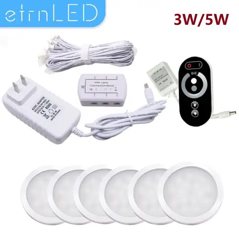 etrnLED 110V 220V Led Under Cabinet Light 3W 5W Round Dimmable Puck Lamp Kit Interior Home Showcase Cupboard Mini Spotlights