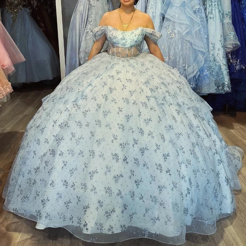 Mexico Sky Blue Off The Shoulder Ball Gown Quinceanera Dress For Girls Ball Sweet 16 Princess Birthday Party Gowns Vestidos De15
Mexico Sky Blue Off The Shoulder Ball Gown Quinceanera Dress For Girls Ball Sweet 16 Princess Birthday Party Gowns Vestidos De15