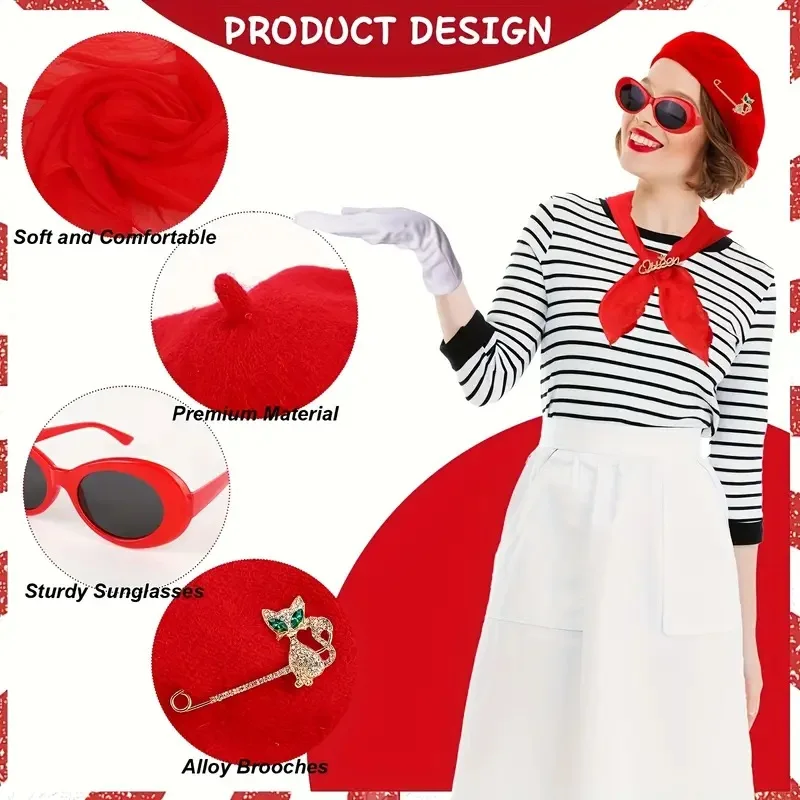 French Mime Costume Striped Long Sleeve Shirt & Beret Set for Women Breathable & Lightweight Perfect for Halloween Party
French Mime Costume Striped Long Sleeve Shirt & Beret Set for Women Breathable & Lightweight Perfect for Halloween Party