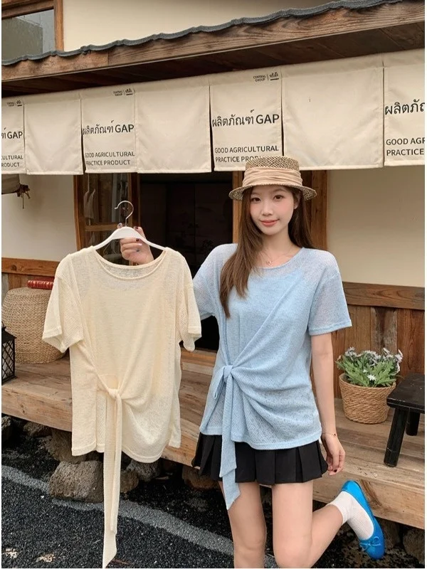 plus Size Loose Summer Knitted Sun Protection Vest Top Casual Wear Short Sleeve Cover up Slimming Effect Women's T-Shirt Set
plus Size Loose Summer Knitted Sun Protection Vest Top Casual Wear Short Sleeve Cover up Slimming Effect Women's T-Shirt Set