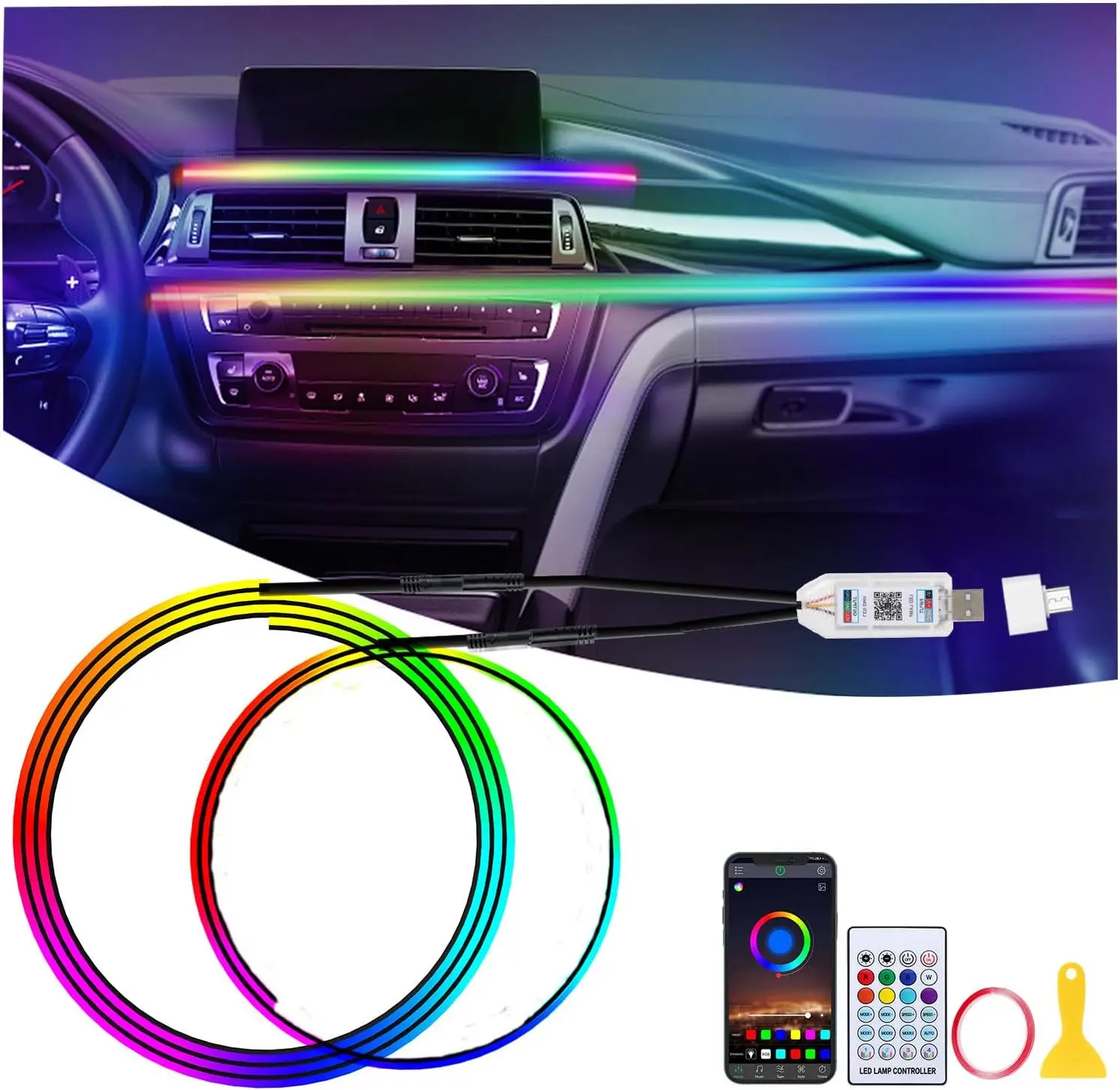 RGB Car LED Lights Interior, 2-in-1 Acrylic Strip, 168 LEDs, 16M Colors, Music Sync, App & Remote Control
RGB Car LED Lights Interior, 2-in-1 Acrylic Strip, 168 LEDs, 16M Colors, Music Sync, App & Remote Control
