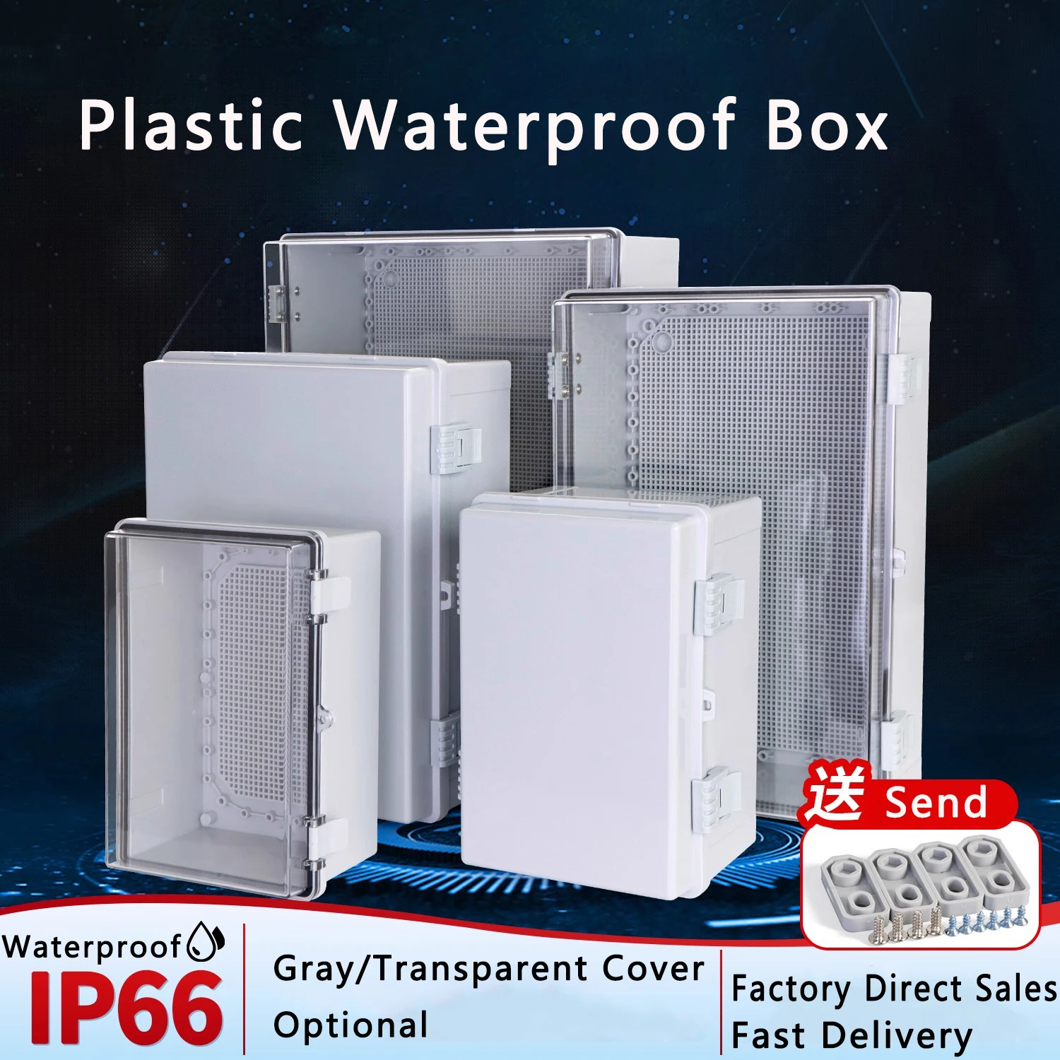 IP66 Waterproof Junction Box Enclosure ABS Plastic with Hinge Buckle Electronic Power Distribution Box for Electrical Project
IP66 Waterproof Junction Box Enclosure ABS Plastic with Hinge Buckle Electronic Power Distribution Box for Electrical Project