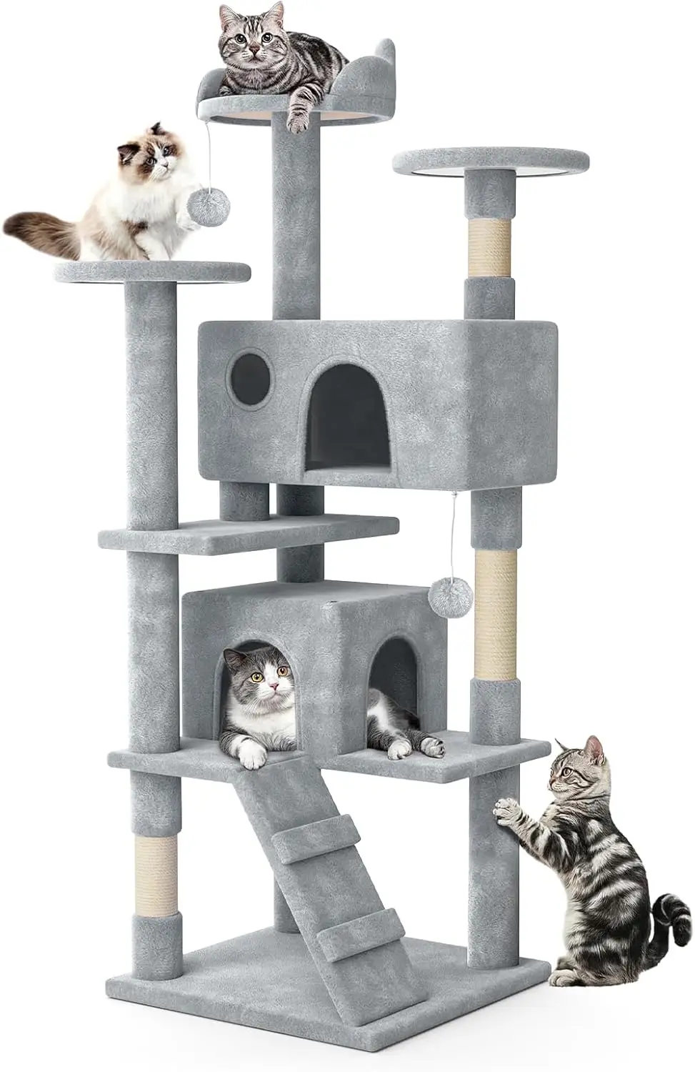 Large 60-Inch Cat Tree Tower with Scratching Posts, Multi-Level Activity Center and Cozy Condos for Indoor Cats, Light Grey
Large 60-Inch Cat Tree Tower with Scratching Posts, Multi-Level Activity Center and Cozy Condos for Indoor Cats, Light Grey