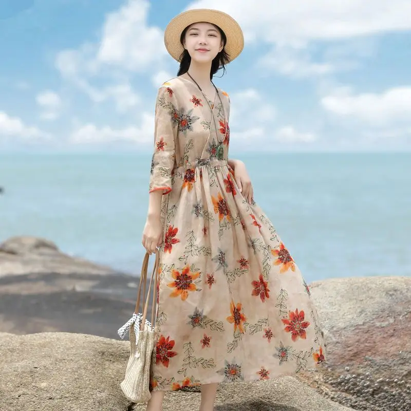 Spring and Summer Round Neck Short Sleeve Floral Printed Elegant Dress for Women Casual Holiday Cotton Linen Loose Skirt S510
Spring and Summer Round Neck Short Sleeve Floral Printed Elegant Dress for Women Casual Holiday Cotton Linen Loose Skirt S510