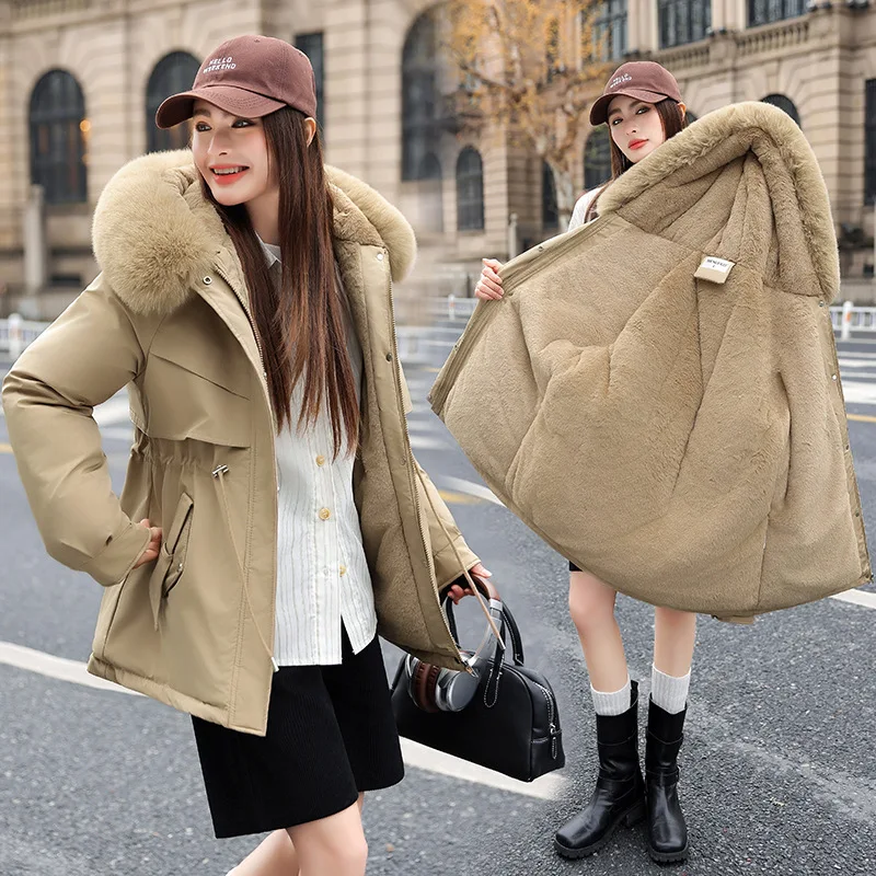 Winter women's cotton-padded jacket medium and long large fur collar plush cotton-padded jacket thick coat
Winter women's cotton-padded jacket medium and long large fur collar plush cotton-padded jacket thick coat