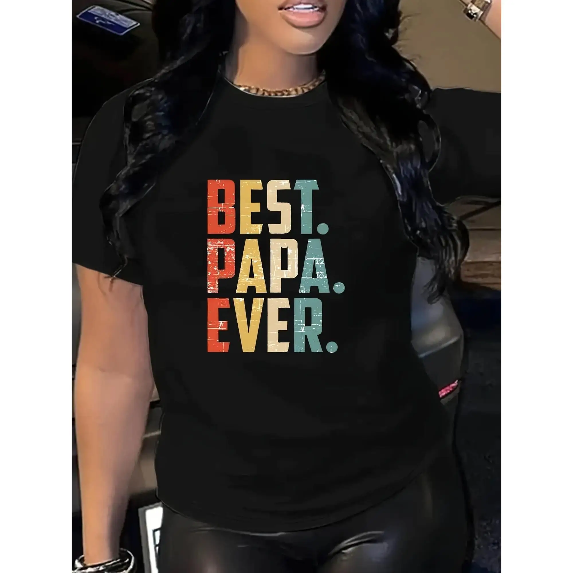 1pc Women'S 'Dad' Graphic T-Shirt, Casual Crew Neck Short-Sleeve Top, 100% Knit Fabric, Lightweight Summer Tee, Perfect for Fath
1pc Women'S 'Dad' Graphic T-Shirt, Casual Crew Neck Short-Sleeve Top, 100% Knit Fabric, Lightweight Summer Tee, Perfect for Fath