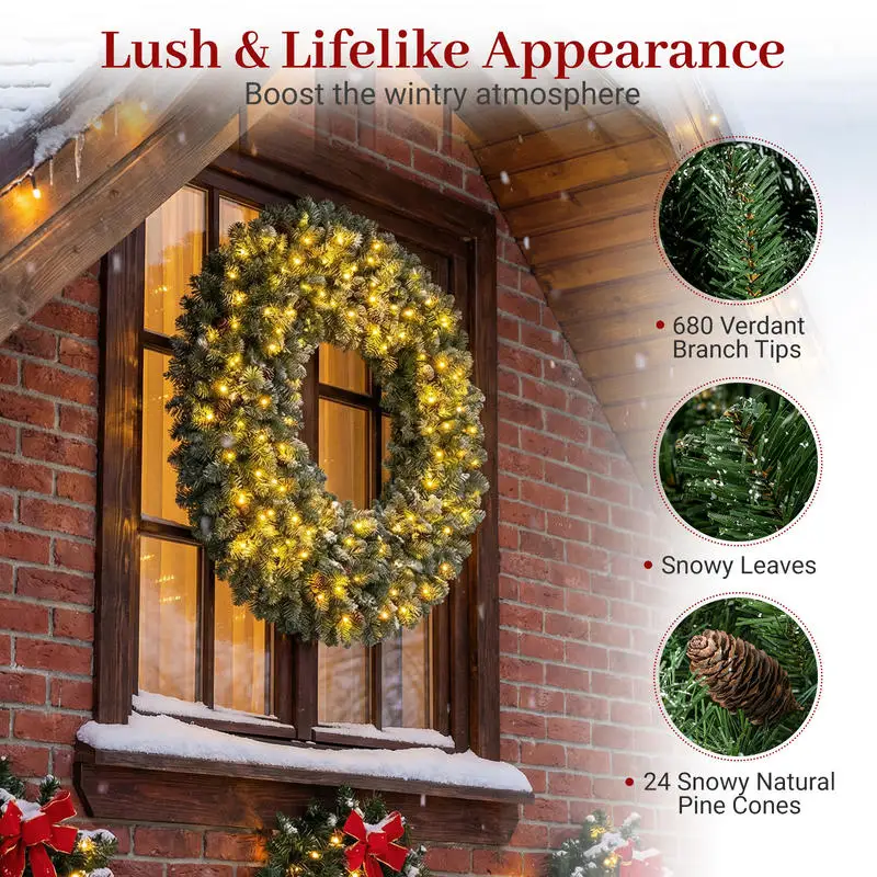 60 Inch Pre-Lit Artificial Christmas Wreath 200 LED Warm White Lights-1 Piece
60 Inch Pre-Lit Artificial Christmas Wreath 200 LED Warm White Lights-1 Piece