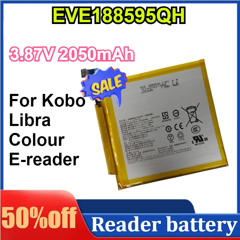 For Kobo Libra Colour EVE188595QH 3.87V 2050mAh E-reader Replacement Battery
For Kobo Libra Colour EVE188595QH 3.87V 2050mAh E-reader Replacement Battery