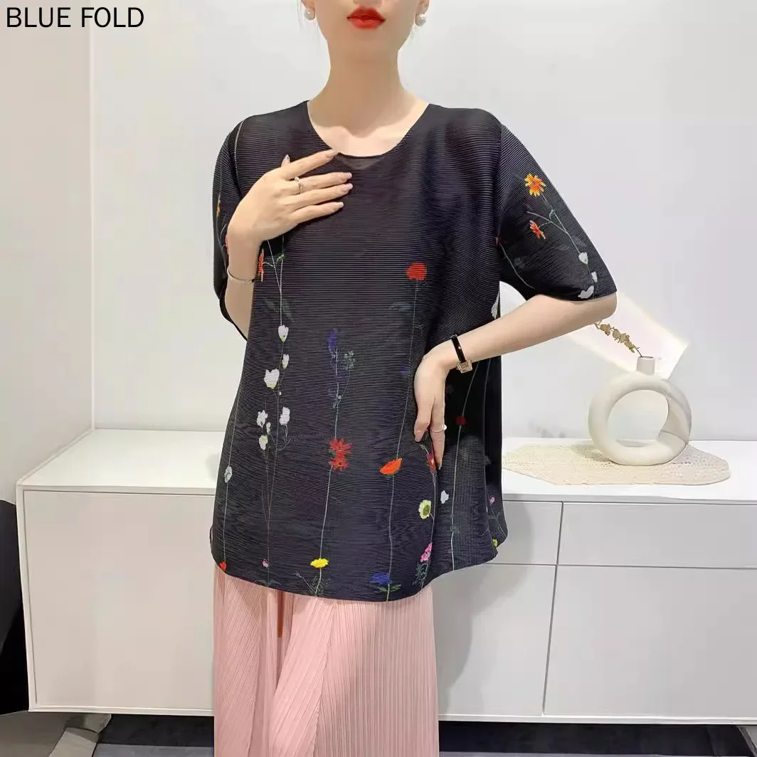 MIYAKE PLEATS летние плиссированные топы для женщин, удобные повседневные свободные футболки с принтом, круглый вырез, короткие рукава, дизайнерская одежда
MIYAKE PLEATS летние плиссированные топы для женщин, удобные повседневные свободные футболки с принтом, круглый вырез, короткие рукава, дизайнерская одежда