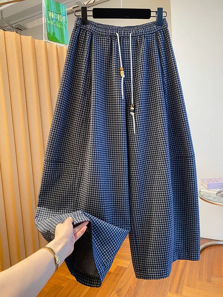 High Waist Plaid Wide Leg Nine Pants Women Summer Large Size Meat Conceal Casual Knife Pants Drawstring Lantern Pants
High Waist Plaid Wide Leg Nine Pants Women Summer Large Size Meat Conceal Casual Knife Pants Drawstring Lantern Pants