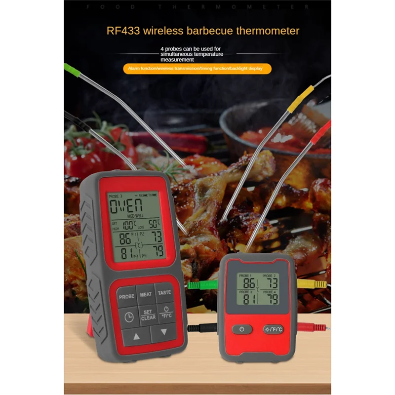A19I-Wireless Meat Thermometer For Grilling And Smoking With Four Meat Probe Kitchen Timer Digital Cooking Food Thermometer
A19I-Wireless Meat Thermometer For Grilling And Smoking With Four Meat Probe Kitchen Timer Digital Cooking Food Thermometer