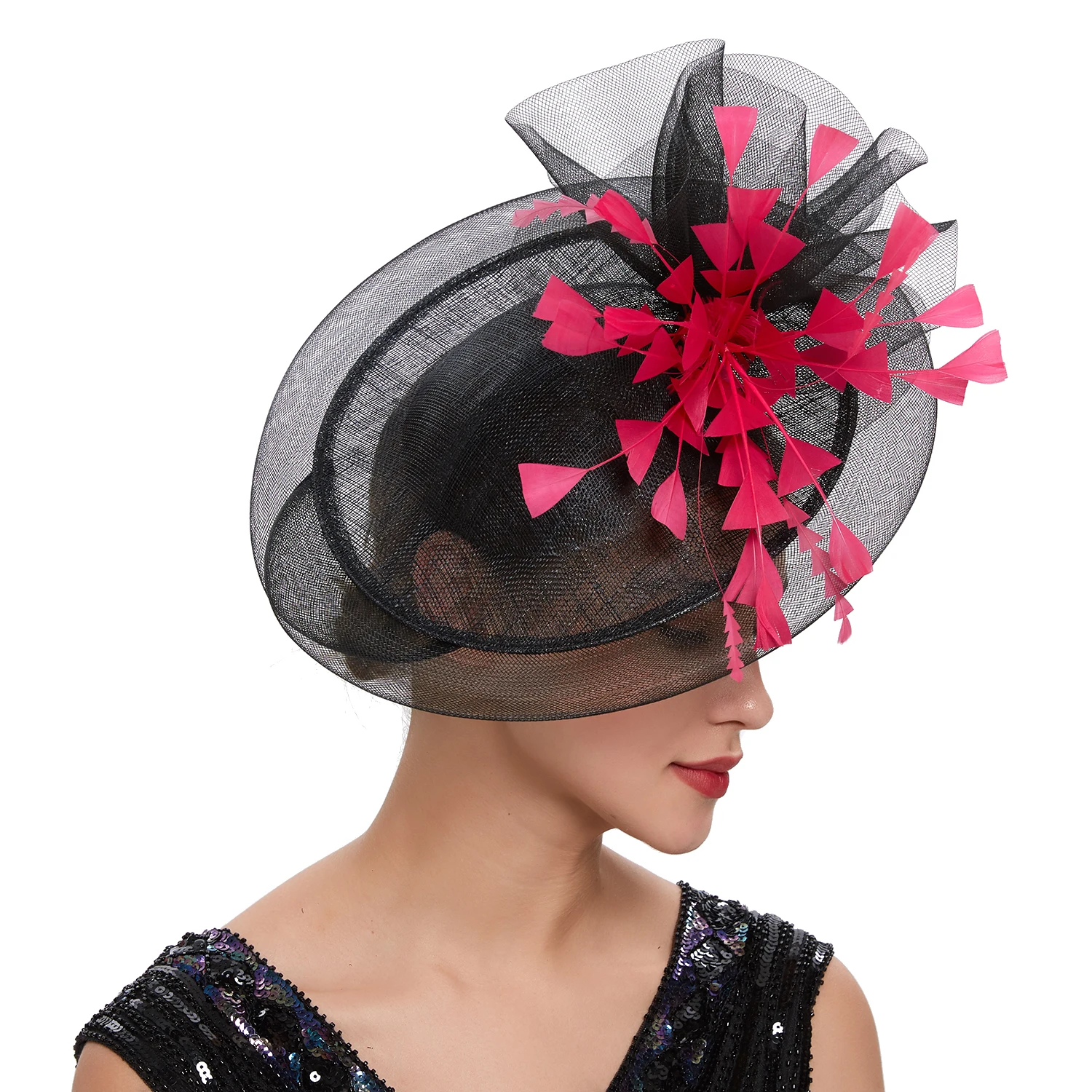 Премиум Sinamay Fascinator Hat Повязка на голову с отделкой перьями для женщин Элегантный свадебный аксессуар-дерби для чаепития и вечеринки 
Премиум Sinamay Fascinator Hat Повязка на голову с отделкой перьями для женщин Элегантный свадебный аксессуар-дерби для чаепития и вечеринки